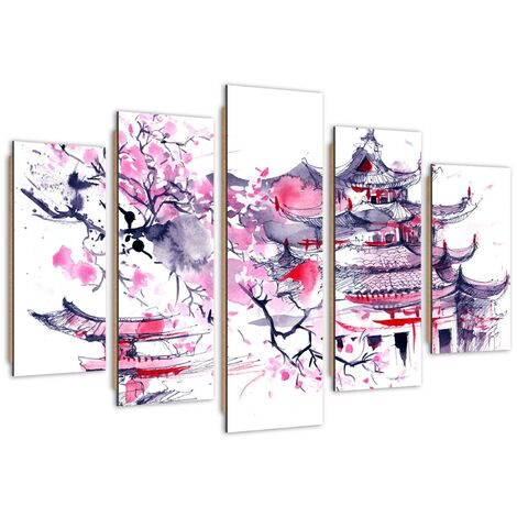 Quadro deco panel 5 parti, Paesaggio giapponese - 150x100