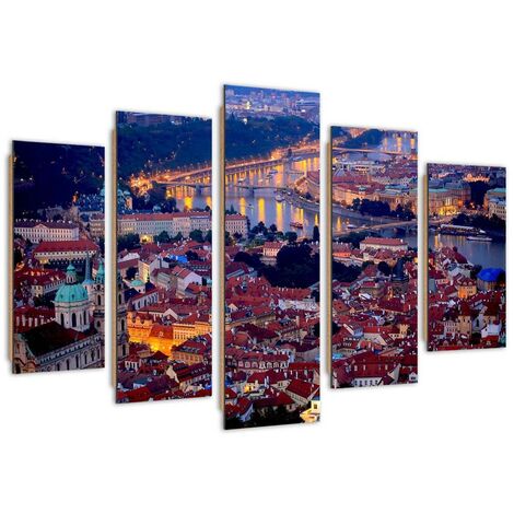 Quadro deco panel 5 parti, Praga al tramonto - 150x100
