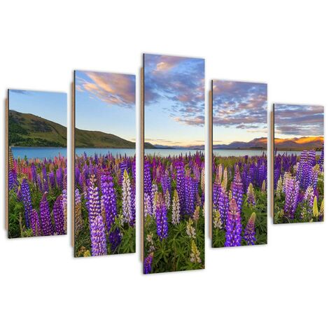 Quadro deco panel 5 parti, Profumo di lavanda - 200x100