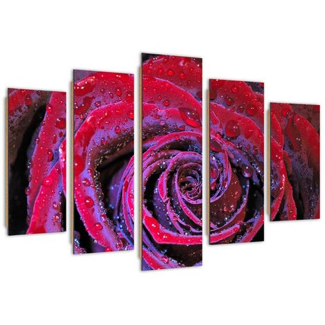 Quadro deco panel 5 parti, Rosa rugiadosa - 200x100