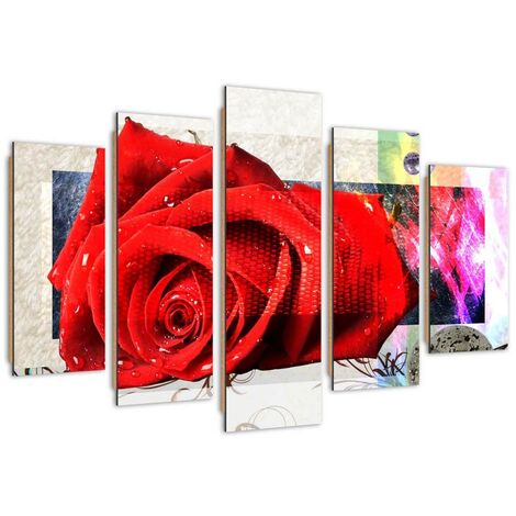 Quadro deco panel 5 parti, Rosa screziata - 150x100