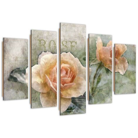 Quadro deco panel 5 parti, Rose da tà¨ shabby chic - 200x100