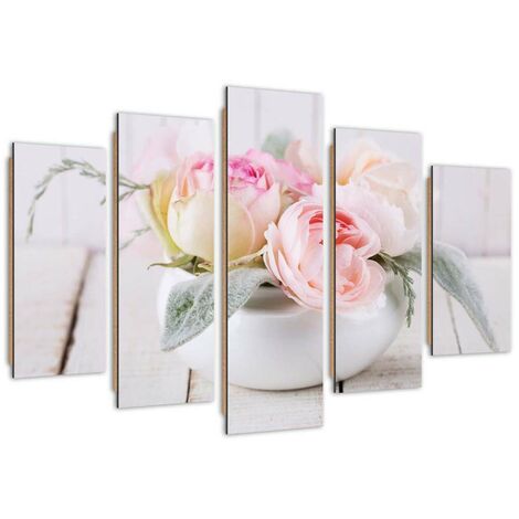 Quadro deco panel 5 parti, Rose in un vaso bianco - 200x100