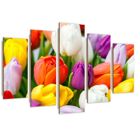 Quadro deco panel 5 parti, Tulipani colorati - 150x100