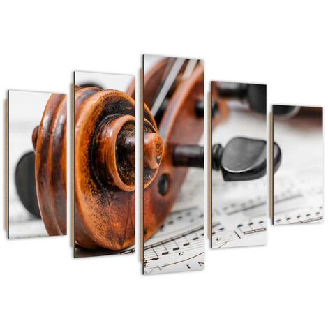 Quadro deco panel 5 parti, Violino e note - 100x70