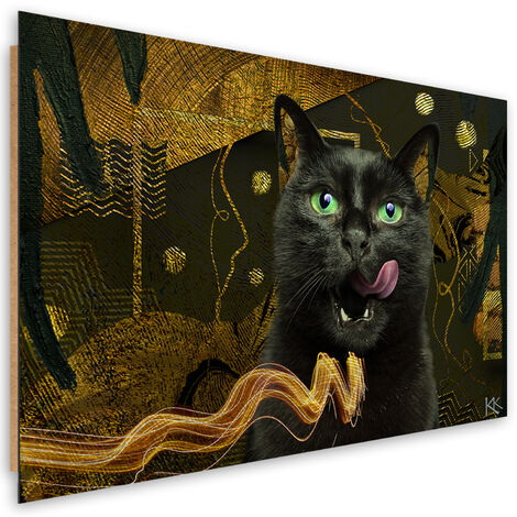 Quadro deco panel, Abstrazione d'oro del gatto nero - 100x70