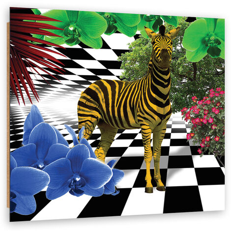 Quadro deco panel, Animali colorati di natura zebra - 60x60