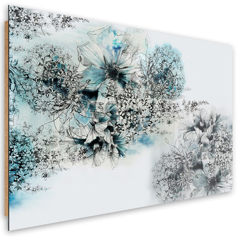 Quadro deco panel, Astrazione dei fiori blu - 90x60