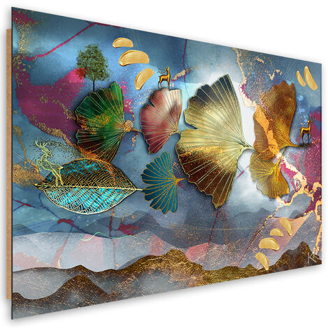 Quadro deco panel, Astrazione di foglie colorate - 90x60