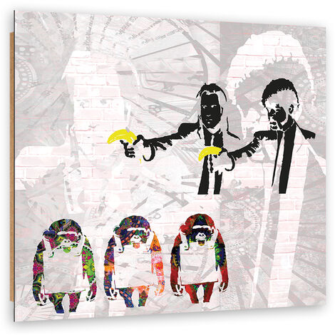Quadro deco panel, Banksy Pulp Fiction and Monkeys - 30x30