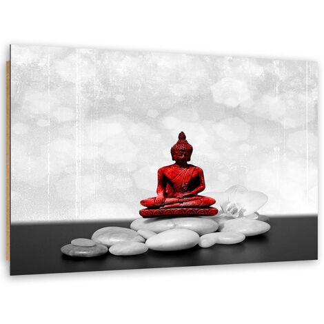 Quadro deco panel, Buddha rosso su pietre - 90x60