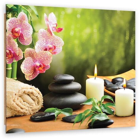 Quadro deco panel, Candele di orchidee e pietre zen - 60x60
