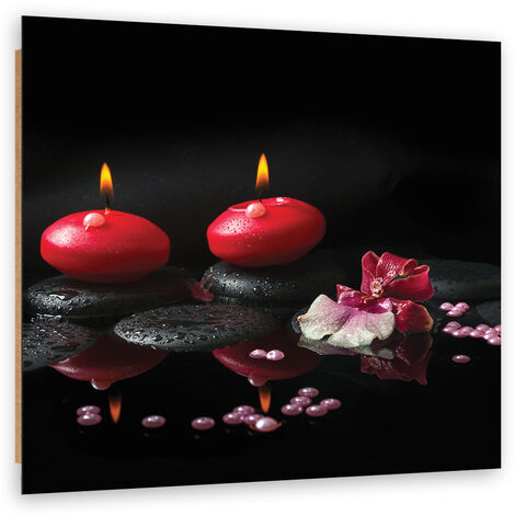 Quadro deco panel, Candele rosse Zen pietre - 50x50