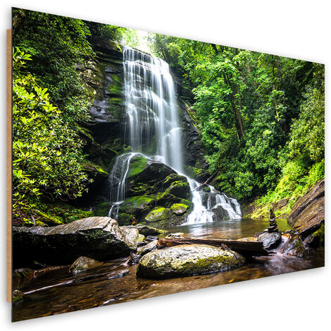 Quadro deco panel, Cascata nella foresta verde - 60x40