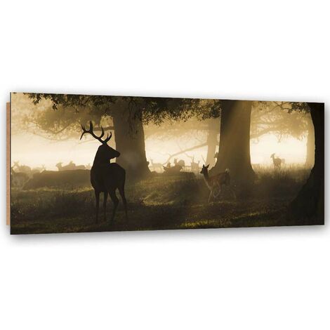 Quadro deco panel, Cervi nella nebbia - 150x50