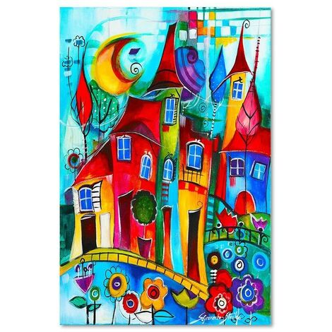 Quadro deco panel, Città  colorata di notte - 60x90