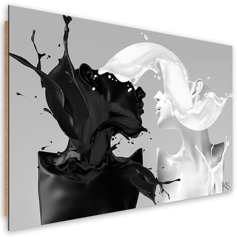 Quadro deco panel, Coffee e latte in bianco e nero coppia amore - 100x70