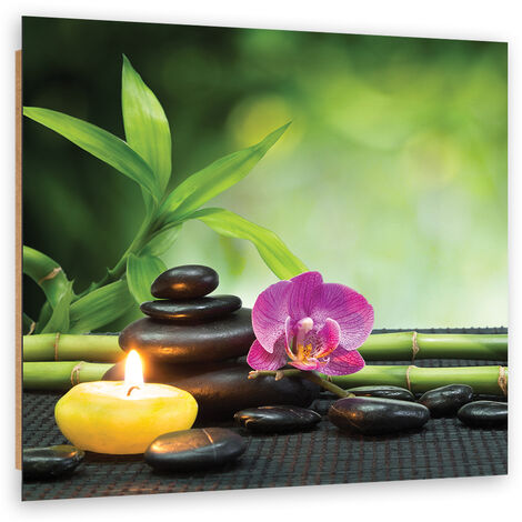Quadro deco panel, Composizione di zen con candele e fiori - 30x30