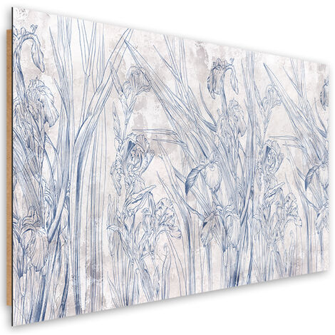 Quadro deco panel, Contorni blu di fiori - 120x80