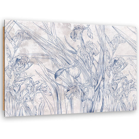 Quadro deco panel, Contorni blu di fiori - 90x60