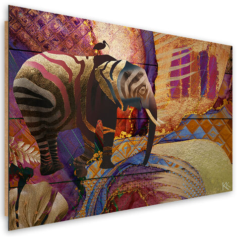 Quadro deco panel, Elefante d'oro su un background astratto - 120x80