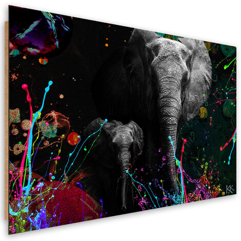 Quadro deco panel, Elefante su uno sfondo colorato - 60x40