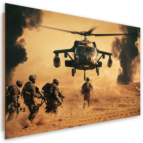 Quadro deco panel, Elicottero e soldati in missione - 60x40