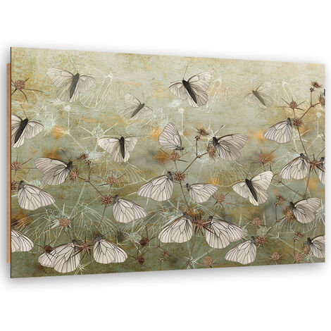 Quadro deco panel, Farfalle astratte nel prato - 90x60