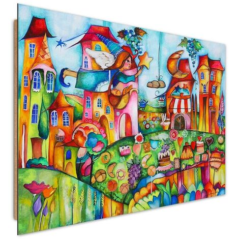 Quadro deco panel, Fata in una città  colorata - 90x60
