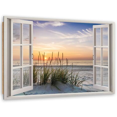 Quadro deco panel, Finestra con vista sulla spiaggia - 60x40