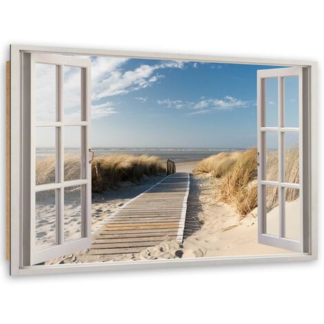 Quadro deco panel, Finestra - passerella per la spiaggia - 90x60