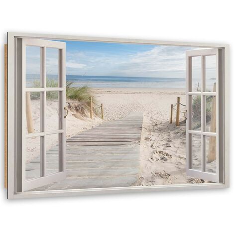 Quadro deco panel, Finestra - sentiero per la spiaggia - 100x70