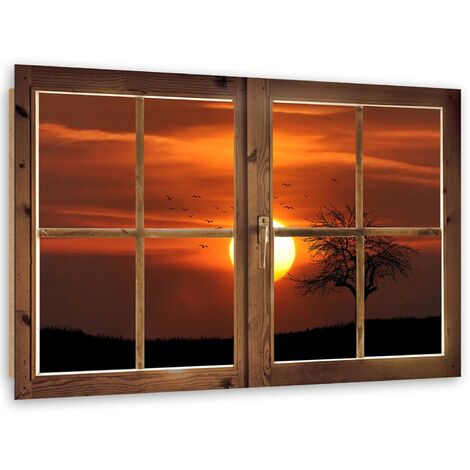 Quadro deco panel, Finestra - sole al tramonto - 60x40
