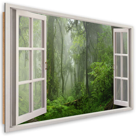 Quadro deco panel, Finestra tropicale della foresta della giungla - 120x80