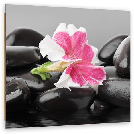 Quadro deco panel, Fiore rosa su pietre zen - 50x50