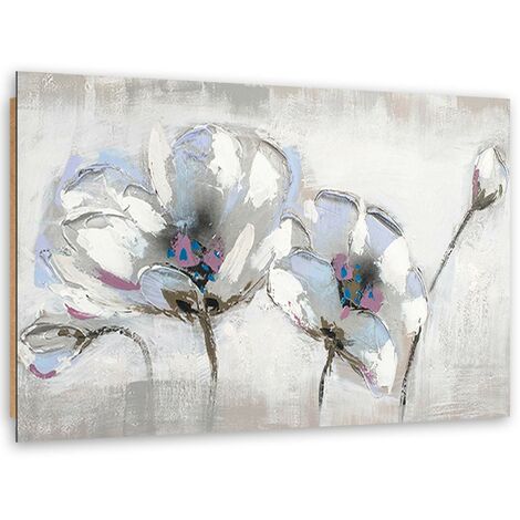 Quadro deco panel, Fiori dipinti in bianco - 90x60