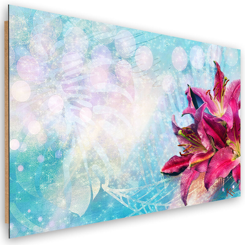 Quadro Deco Panel, Fiori Rosa Su Uno Sfondo Blu 100x70