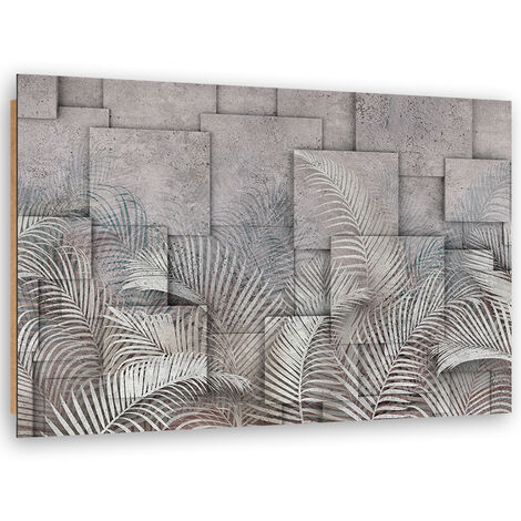 Quadro deco panel, Foglie 3D sullo sfondo che imita il calcestruzzo - 120x80