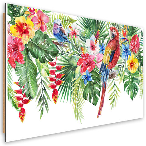 Quadro deco panel, Foglie di fiori di pappagalli tropicali - 120x80