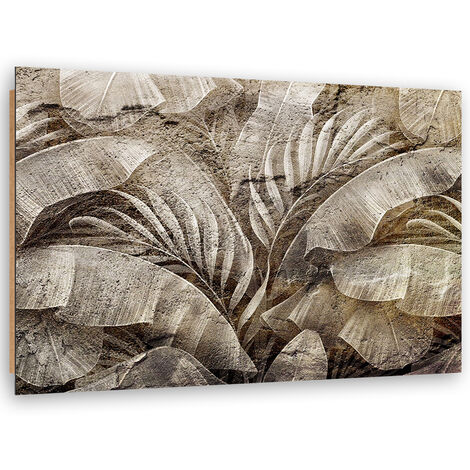 Quadro deco panel, Foglie di giungla di palma sull'imitazione del cemento - 100x70