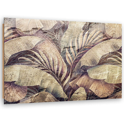 Quadro deco panel, Foglie di giungla di palma sull'imitazione del cemento - 60x40