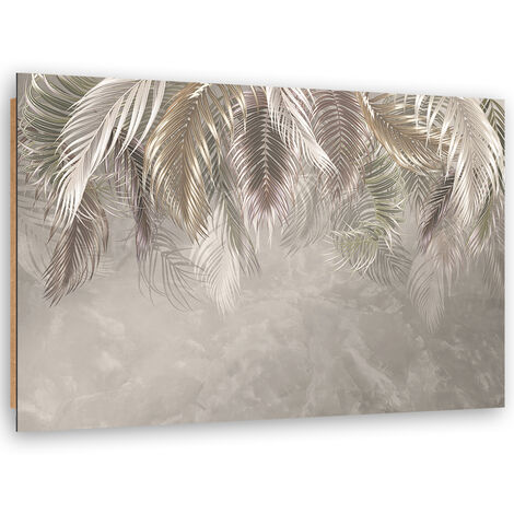 Quadro deco panel, Foglie di palma sul cemento 3D - 100x70