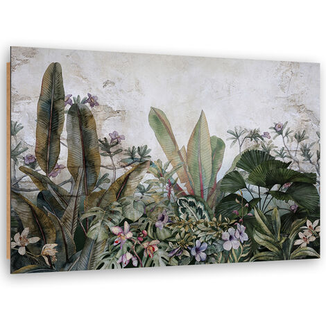 Quadro deco panel, Foglie eisotiche sul cemento - 100x70