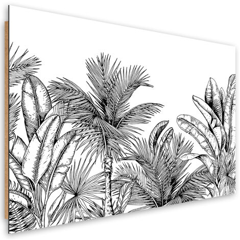Quadro deco panel, Foglie in bianco e nero - 120x80