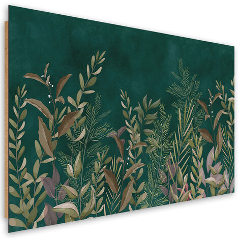 Quadro deco panel, Foglie su uno sfondo verde - 90x60
