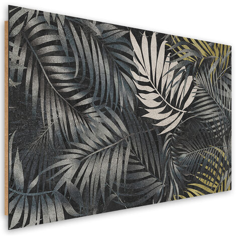 Quadro deco panel, Foglie tropicali scure natura - 90x60