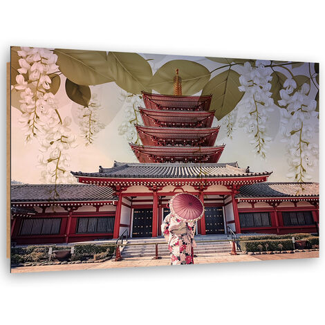 Quadro deco panel, Geisha e tempio giapponese - 60x40