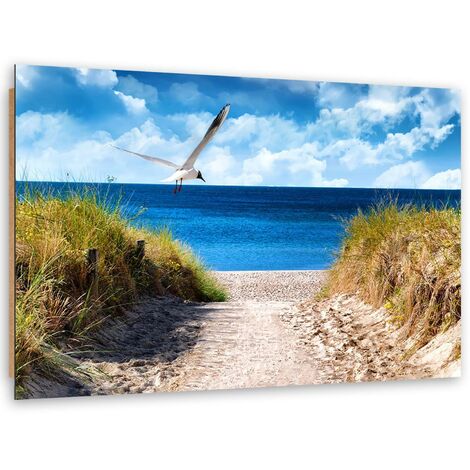 Quadro deco panel, Il sentiero per la spiaggia e un gabbiano - 100x70