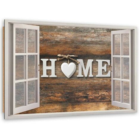 Quadro deco panel, Iscrizione domestica su legno scuro alla finestra - 100x70