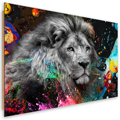 Quadro deco panel, Leone su uno sfondo colorato - 60x40